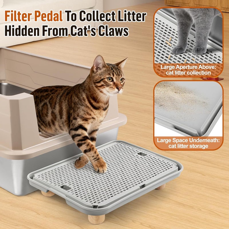 Bartuke Litter Box Step, Cat Ramp/Step/Catcher with Wooden Base, Filter Function, Easy to Clean, Filter Pedal Ideal for Kitten & Elderly Cats (Light Grey) - Image 4